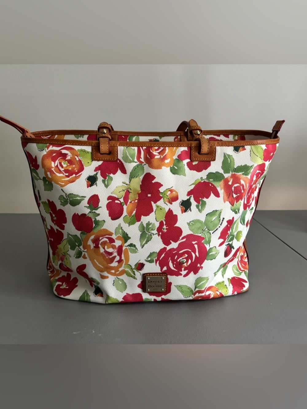 Dooney & Bourke Floral Tote Bag in Red/Orange/Green